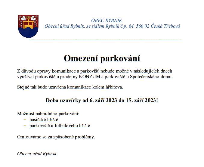 Doba uzavírky od 6. září 2023 do 15. září 2023!