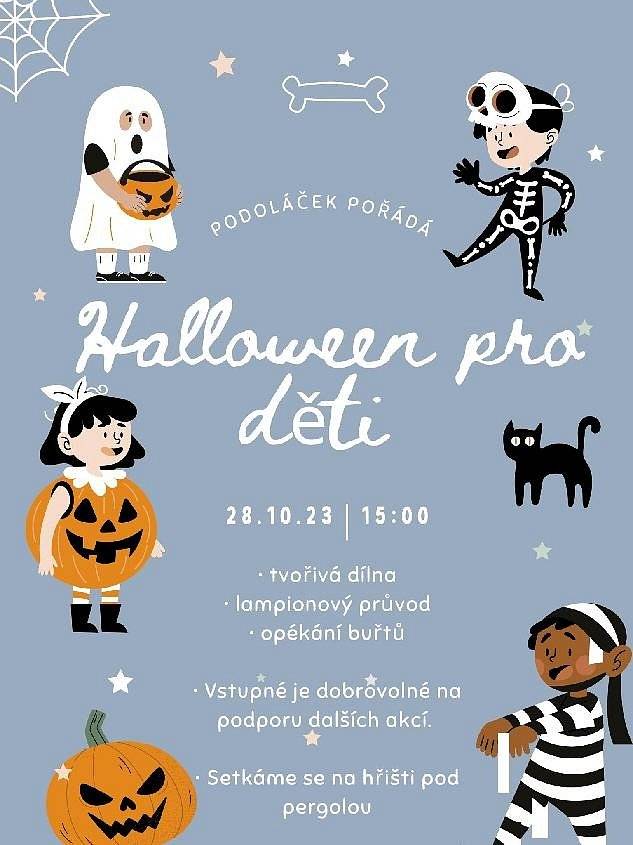 Dobrý den, spolek Podoláček vás zve na akci Halloween pro děti, která se koná v sobotu 28.10. 2023 v pergole na hřišti. Program pro děti připraven, těšíme se na setkání.