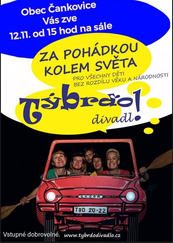 Vážení občané,
přijměte naši pozvánku na tuto neděli 12.11.2023 od 15 hod na sál na Pohádkové putování s živou hudbou po celé naší krásné zeměkouli. Kam pojedeme? To už si vylosují samy děti! Pro děti od pěti do sta let. Vstupné dobrovolné.
Třetí listopadová sobota (18.11.2023 od 18 hod) bude patřit více dospělým s již tradiční Ochutnávkou svatomartinských vín, která se výjimečně uskuteční v budově hasičské zbrojnice.
Těšíme se na společná setkání.
S pozdravem, H. Shejbalová

