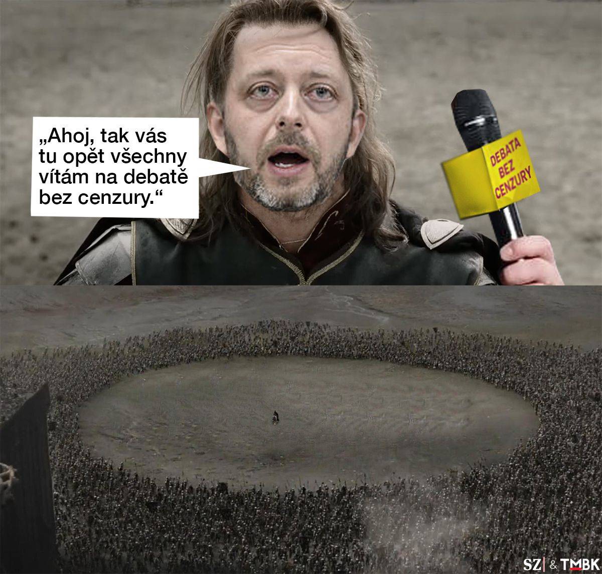 Ministr vnitra a debatér bez cenzury Vít Rakušan se v rámci svého hvězdného turné tentokrát dostavil do Sokolova. A bylo to opět ostré. Koláž TMBK pro Seznam Zprávy.