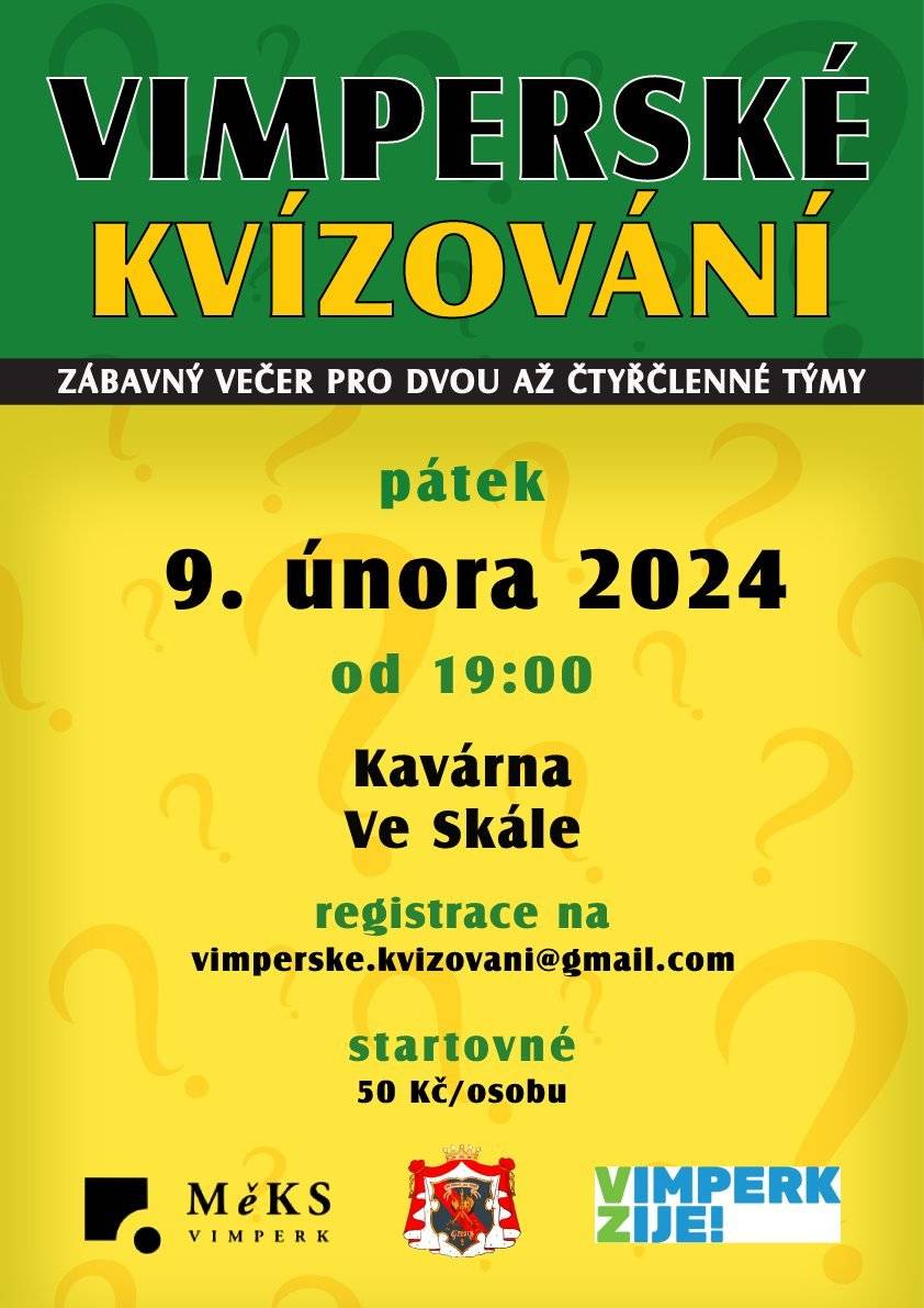 PÁ 9. 2.
19:00 - Kavárna Ve Skále
Oblíbené vědomostní klání družstev od dvou až čtyřech hráčích. Vyzkoušejte si své znalosti, důvtip, postřeh i schopnost spolupráce.
Vstupné: 50 Kč/hráč