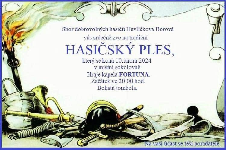 Sbor dobrovolných hasičů H. Borová vás srdečně zve na hasičský ples, který se koná v sobotu 10. února 2024 v místní sokolovně. Přijďte si zatančit a pobavit se.
