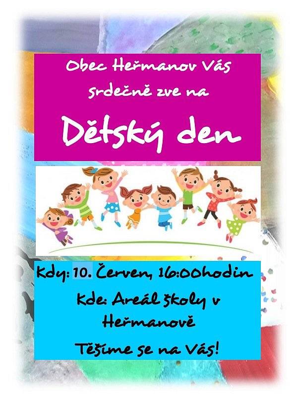 Srdečně všechny zveme na DEN DĚTÍ, v sobotu 10. 6. 2023 od 16:00 na hřišti za školou 😉.