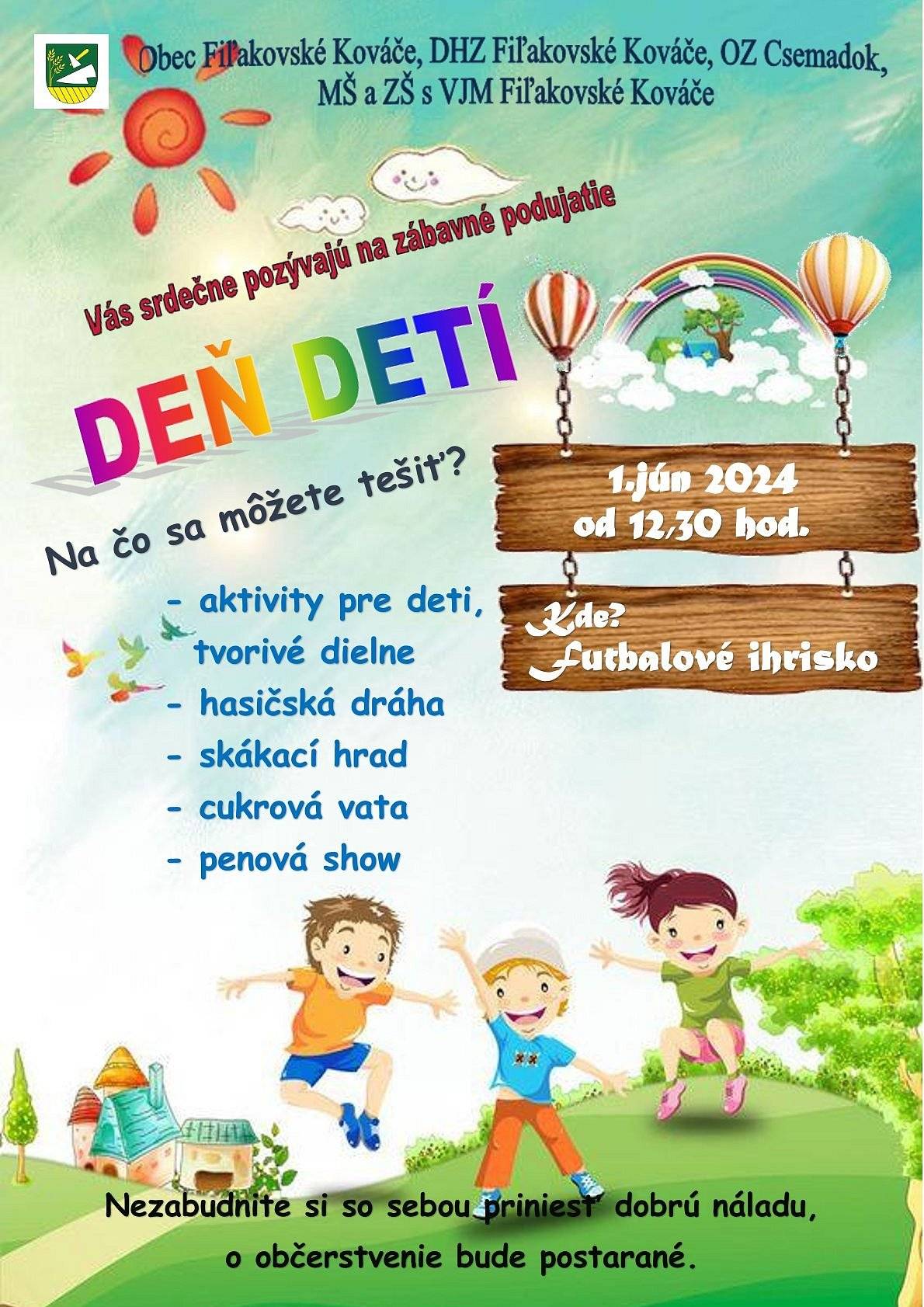 Pozývame Vás na Deň detí túto sobotu na ihrisku vo Fiľakovských Kováčoch od 12:30