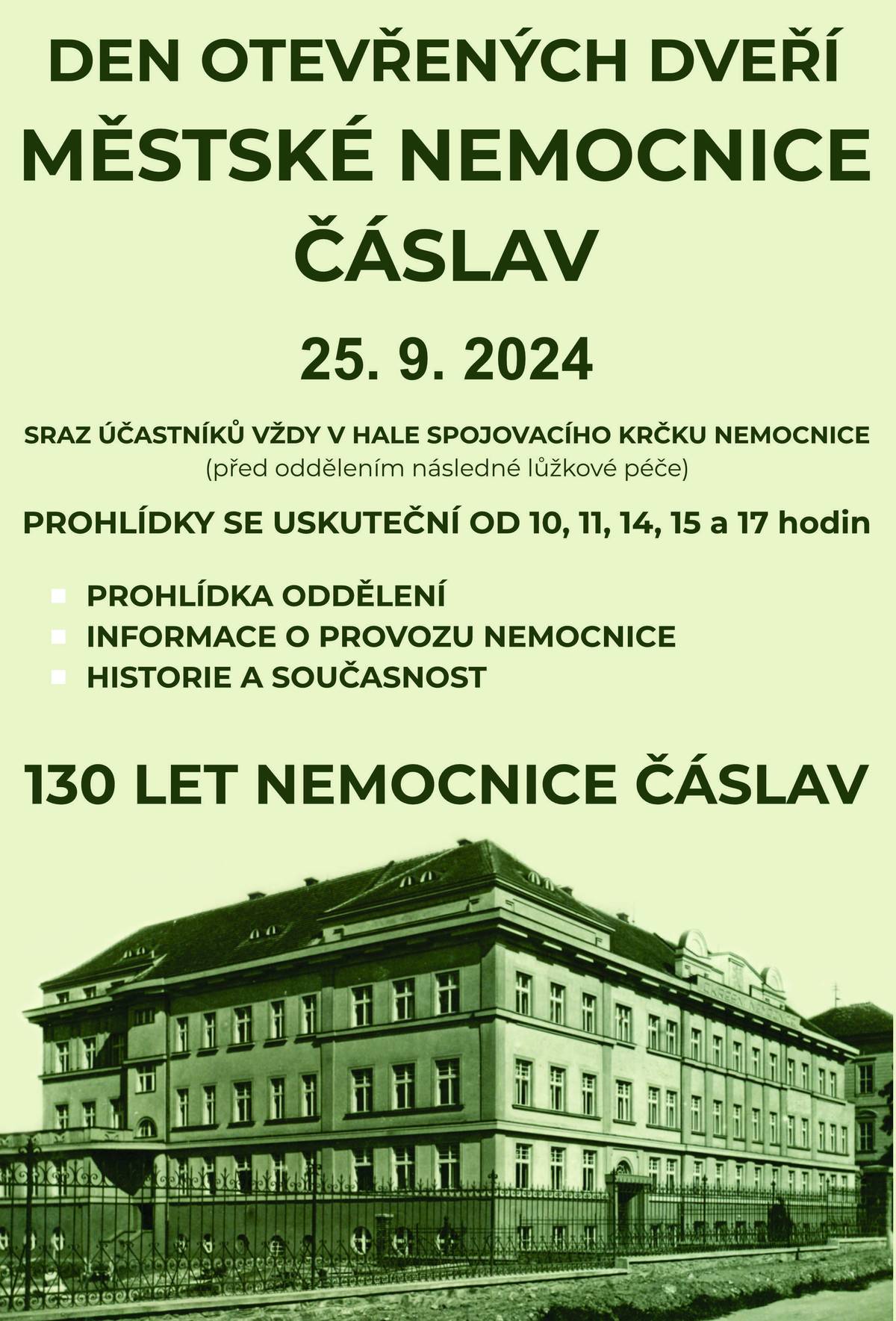 Městská nemocnice Čáslav zve 25.9.2024 na den otevřených dveří