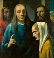 Johannes Vermeer - falzum, Han van Meegeren, kolem 1936–1940, Kristus a cizoložnice, zapůjčeno od nizozemského Národního úřadu pro kulturní dědictví.