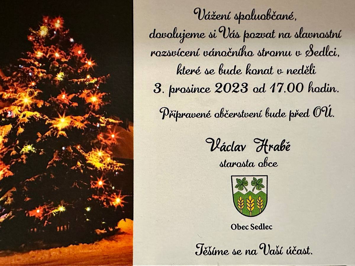 Rozsvícení vánočního stromu 03.12.2023 od 17,00 hodin.