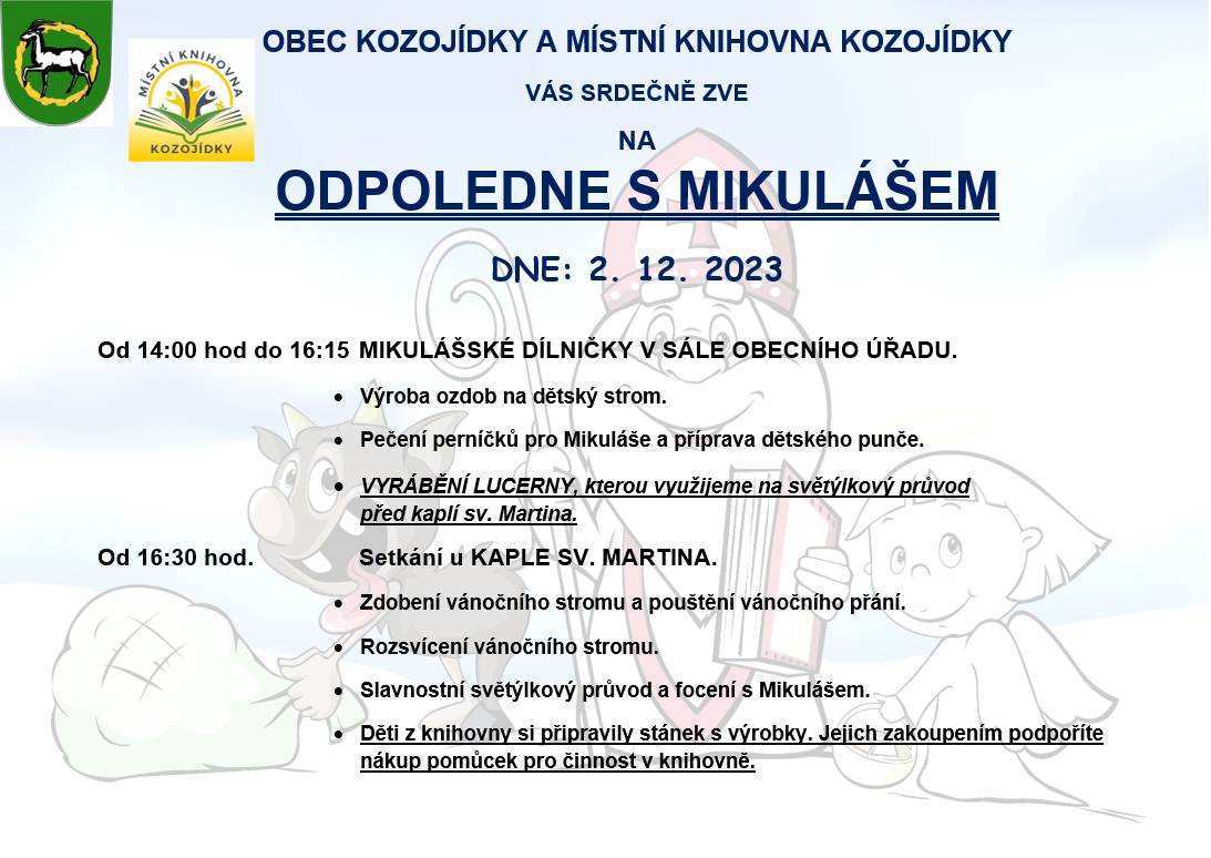 Odpoledne s Mikulášem v Kozojídkách ... 2.12.2023 od 14.00 hod
