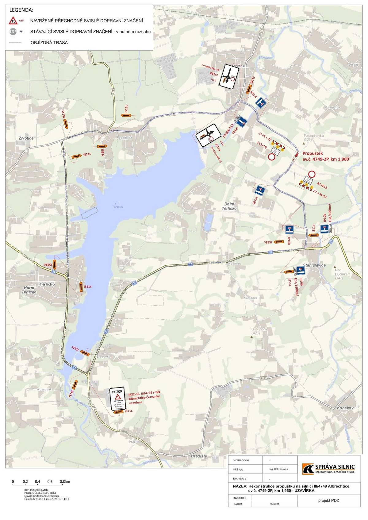 Dne 8.5.2024 v době od 00:01 do 23:59 bude uzavřena část silnice III/4749 v obci Albrechtice na Červenkách z důvodu rekonstrukce propustku. Objížďka je stanovena dle přiložené situace.
Jarmila Zatloukalová, tajemnice