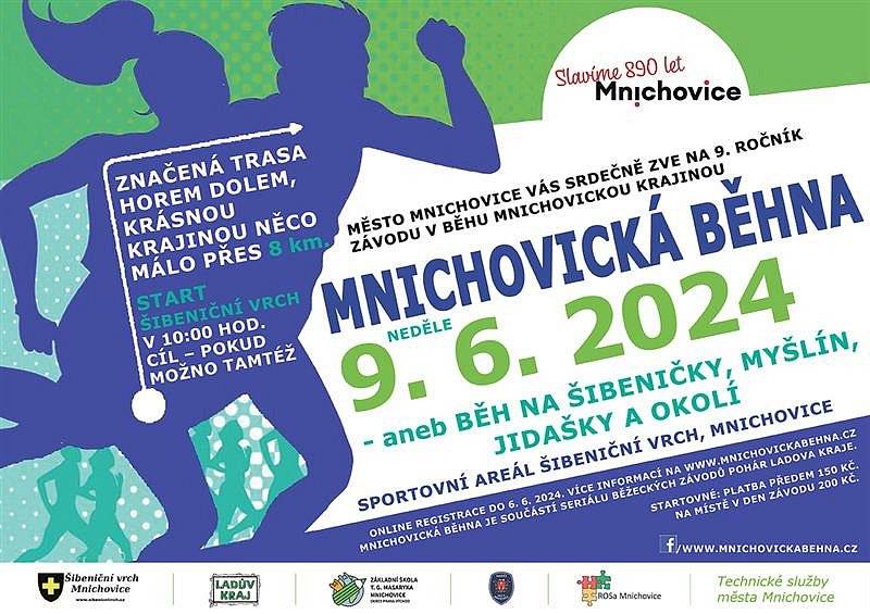 9. ročník závodu v běhu mnichovickou krajinou
9. 6. 2024 - Šibeniční vrch.
Nezapomeňte se včas registorvat.

Více informací, včetně registrace, najdete na webu Mnichovické běhny.