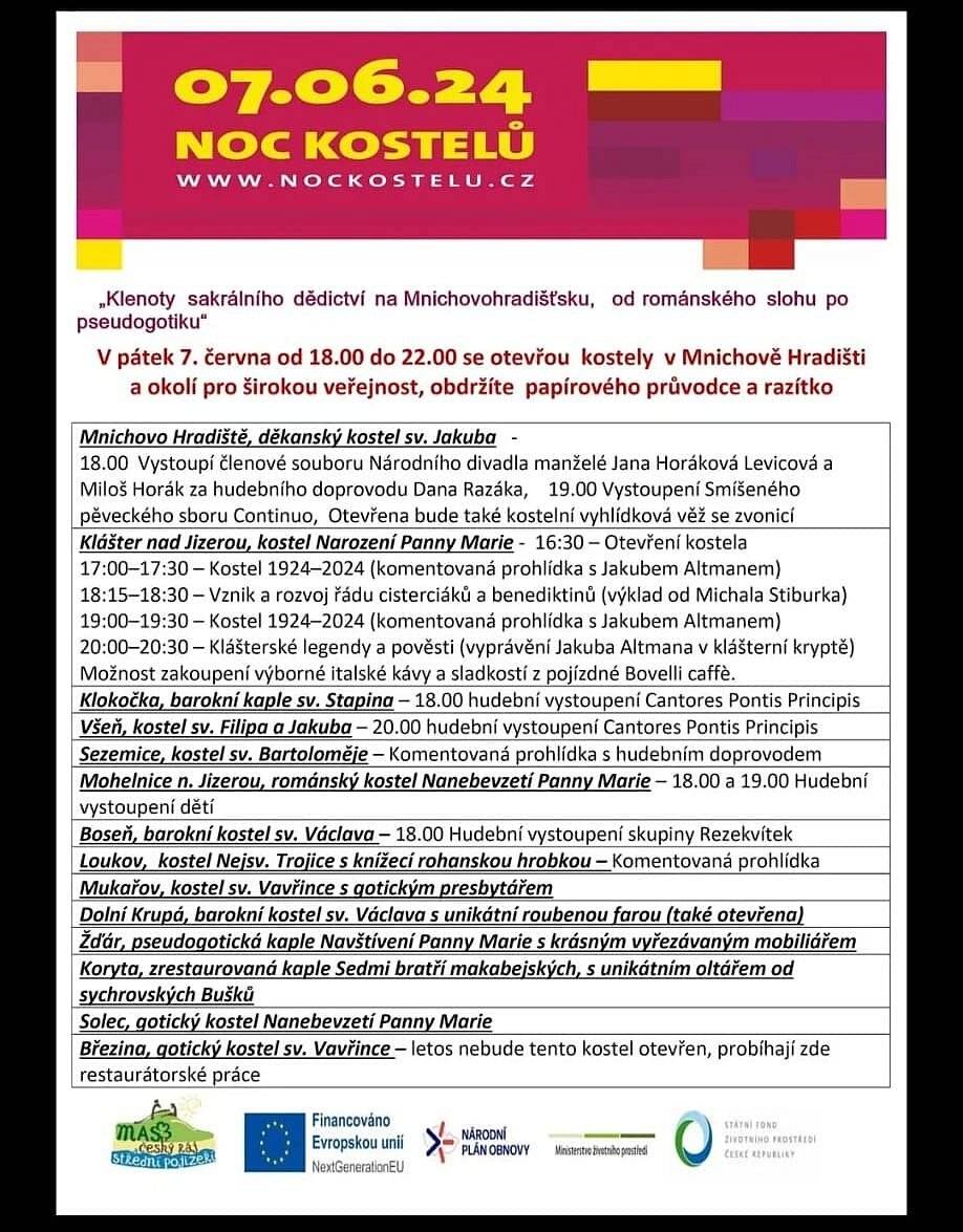 V pátek 7.6.2024 proběhne tradiční Noc kostelů, kdy bude opět přístupný také kostel v Sezemicích. Tentokrát vás bude čekat komentovaná prohlídka s hudebním doprovodem :)