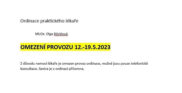 Omezení provozu ordinace praktického lékaře