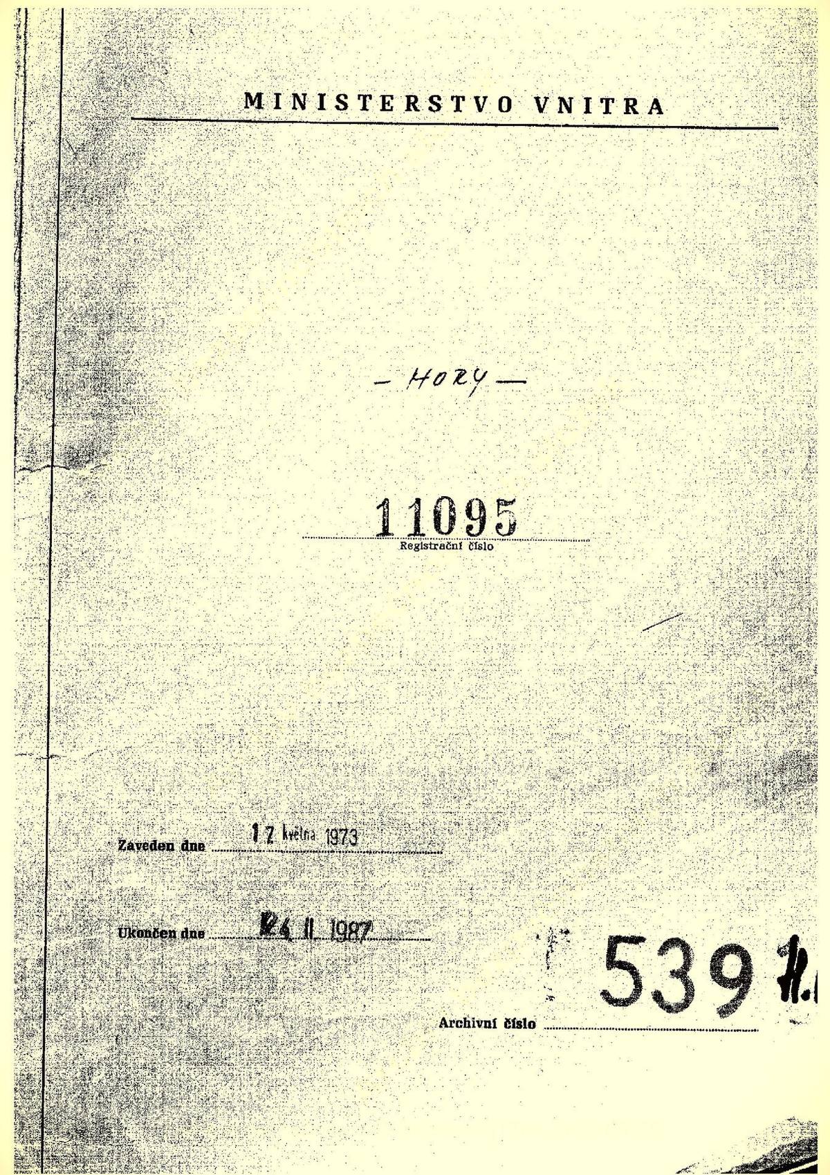 Objektový svazek "Hory" obsahující popis akce Státní bezpečnosti pojmenované "Onkolog".