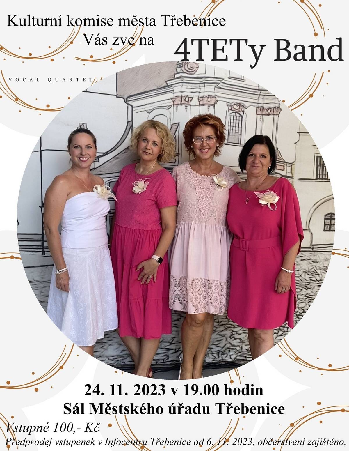 Kulturní komise města Třebenice Vás zve na 4Tety Band dne 24.11.2023 v 19.00 hod. v sále MěÚ Třebenice. Vstupné 100 Kč. Předprodej v Infocentru Třebenice.