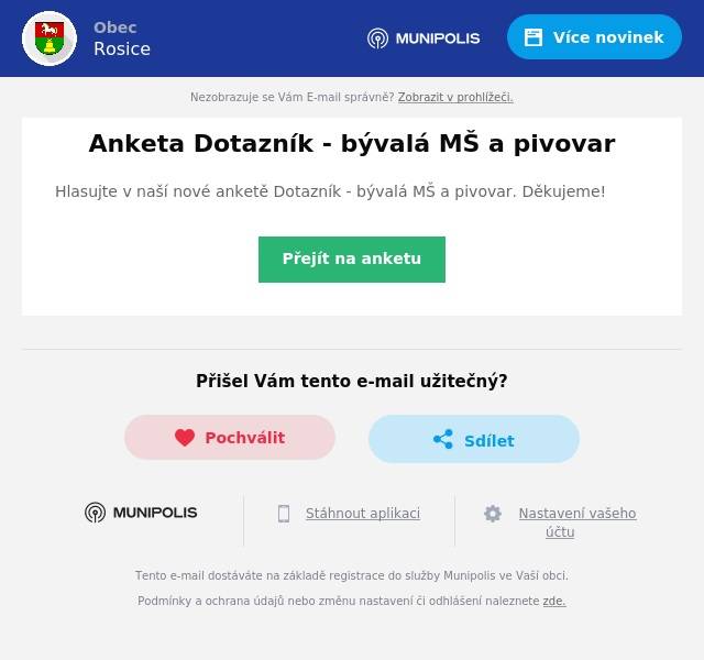 Hlasujte v naší nové anketě Dotazník - bývalá MŠ a pivovar. Děkujeme!