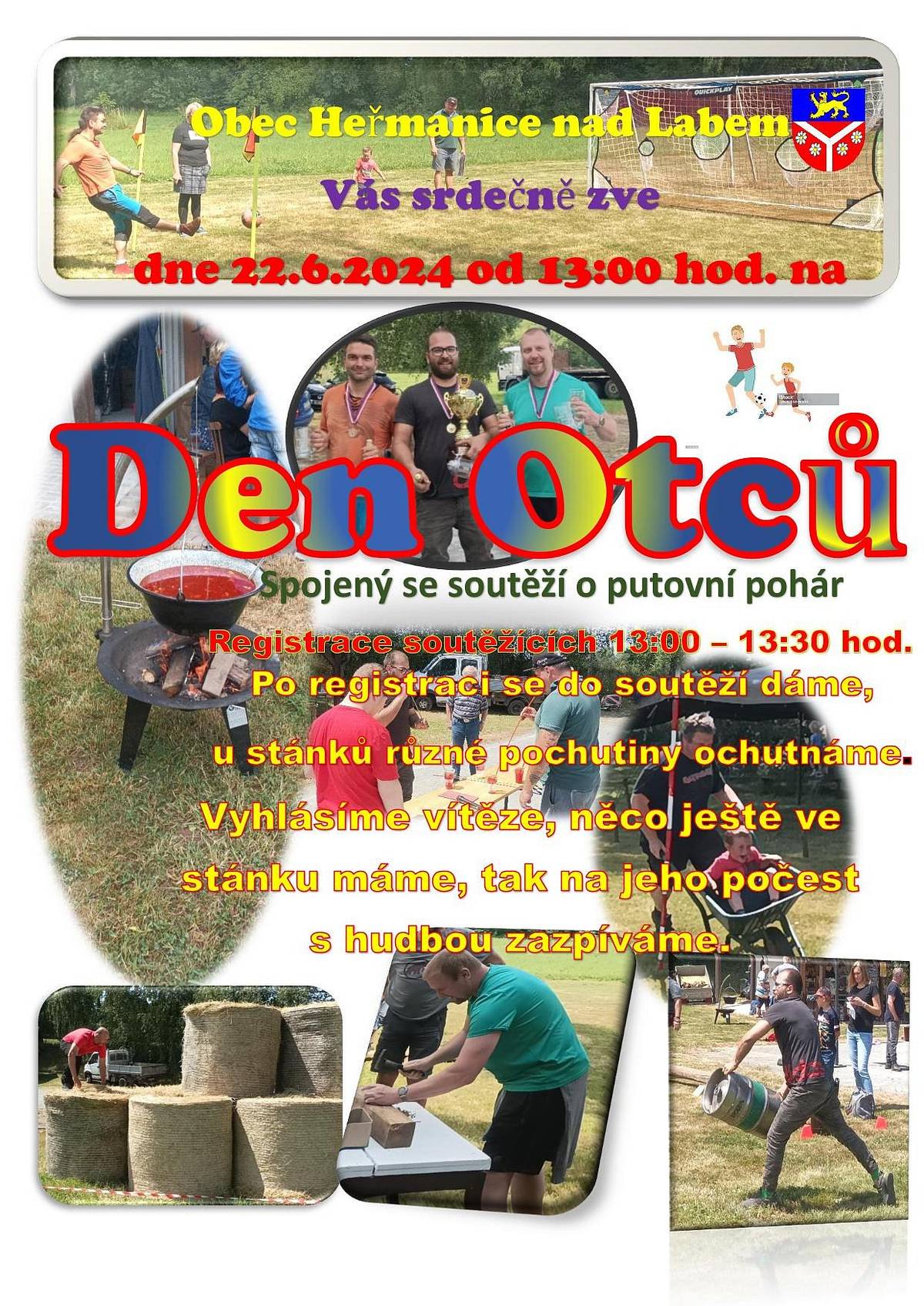 Obec Heřmanice Vás srdečně zve na Den otců, v sobotu dne 22.6.2024 od 13:00 hod. na hřišti v Heřmanicích.