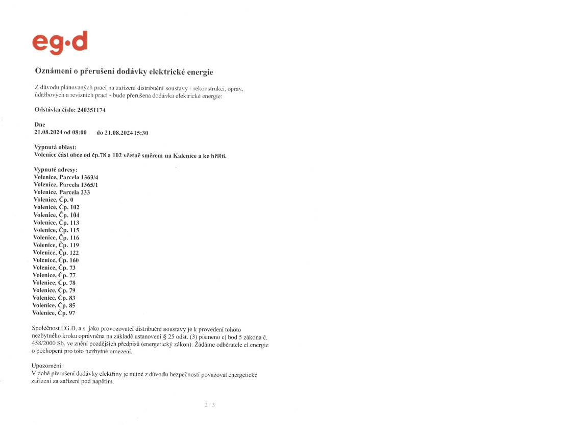 Přerušení dodávky el. energie