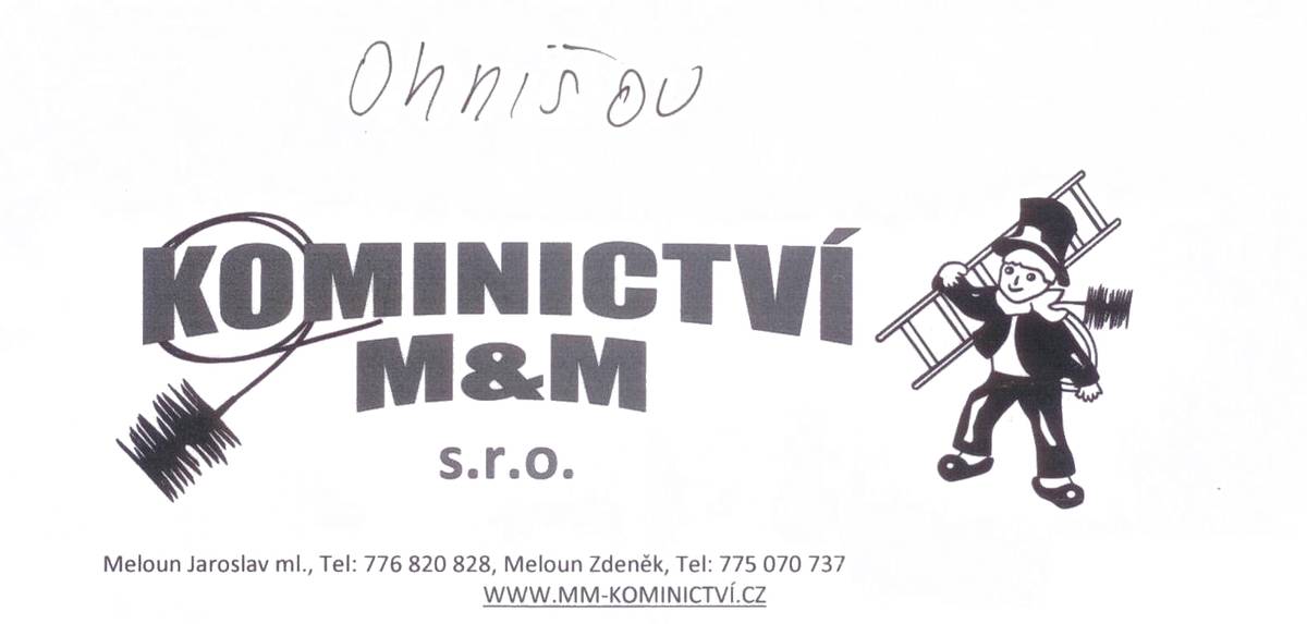 V pátek 18. října a ve čtvrtek 24. října 2024 bude u nás v obci provádět firma Kominictví M@M pravidelné čištění a revize komínů (cena 500 Kč).
 Zájemci se mohou hlásit na obecním úřadu, službu mohou objednat emailem nebo sms zprávami na kontaktech obce obec@ohnisov.cz, mob. 732385030.