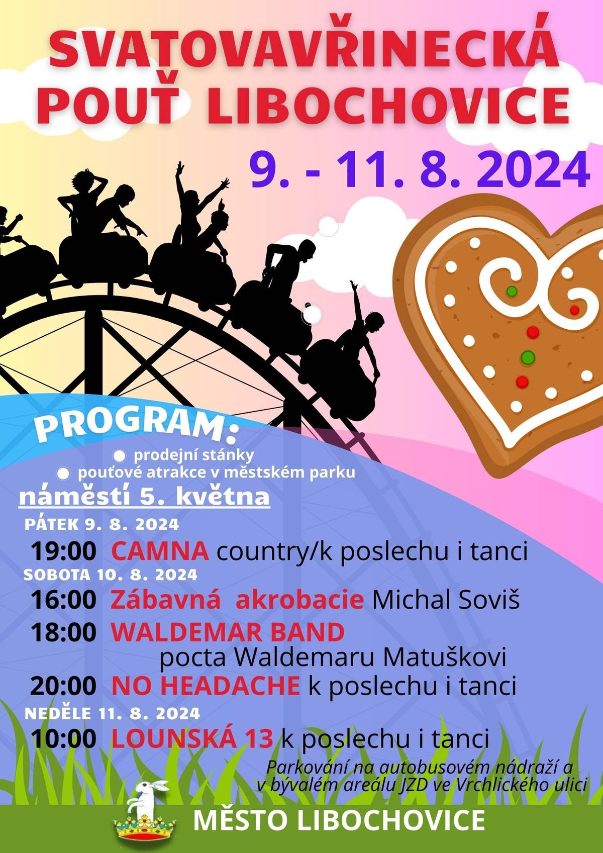 Zveme všechny na tradiční Svatovavřineckou pouť, která se koná 9. – 11. srpna.
Připravený je program na náměstí 5. května. V pátek od 19 hodin zahraje kapela CAMNA z Litoměřic, která hraje country a folk, ale má například i bigbítový repertoár, aby si přišli na své i ti, co si chtějí pořádně zatrsat. V sobotu od 16 hodin předvede své umění akrobacie Michal Soviš, následovat jej bude od 18 hodin již hudební program, a to Valdemar band se svou Poctou Waldermaru Matuškovi. Zazní samozřejmě všemi oblíbené písně „Slavíka z Madridu“ v podání muzikálového zpěváka Jaromíra Adamce s kapelou. Od 20:00 se můžete těšit na známou kapelu NO HEADACHE, která zahraje k poslechu i tanci.