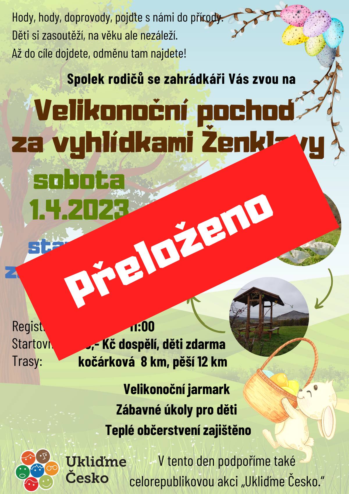 S lítostí oznamujeme, že se sobotní pochod kvůli nepříznivému počasí překládá. O náhradním termínu budeme včas informovat. Děkujeme za pochopení.