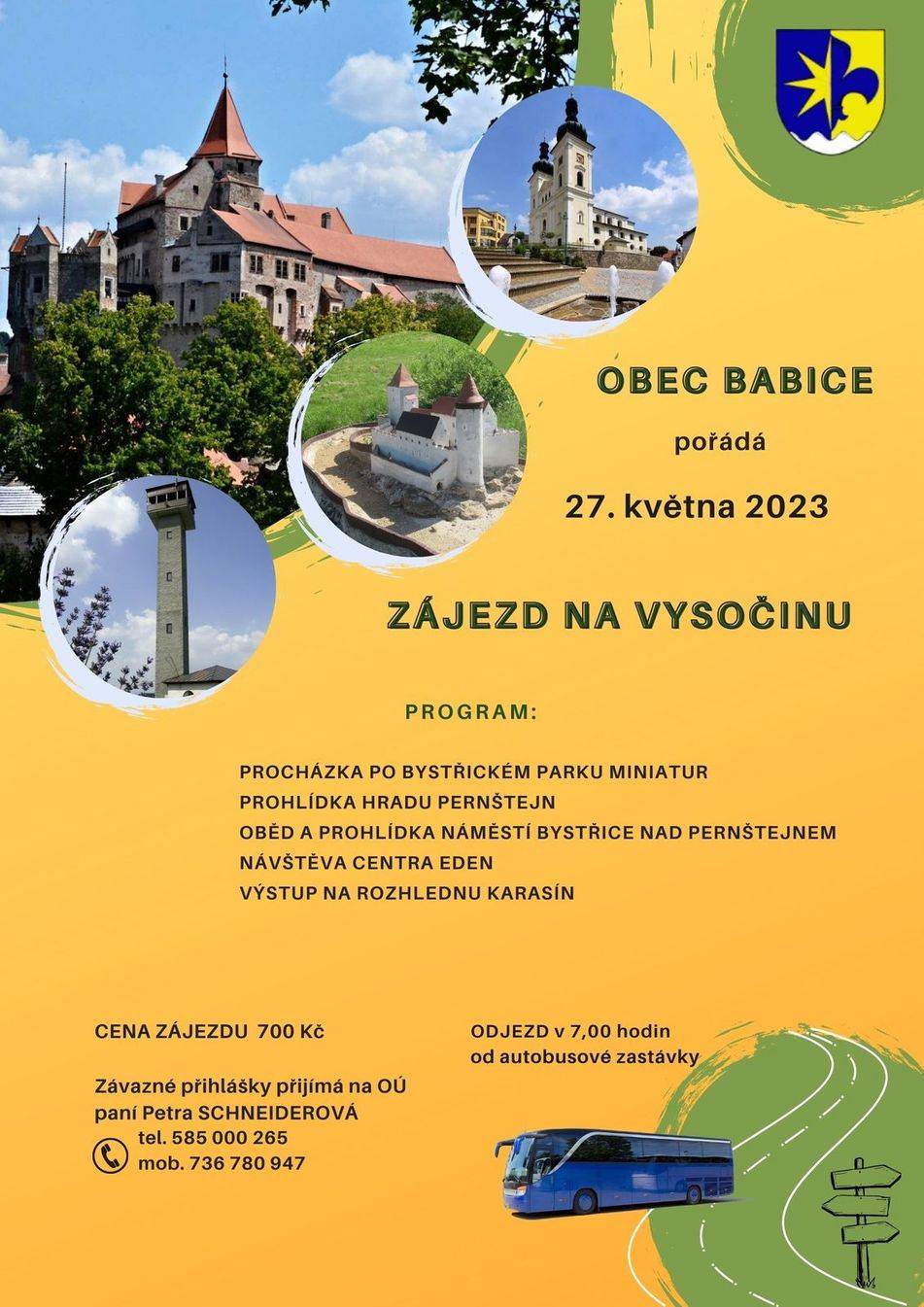 Obec Babice - pozvánka - Zájezd na Vysočinu dne 27.5.2023 