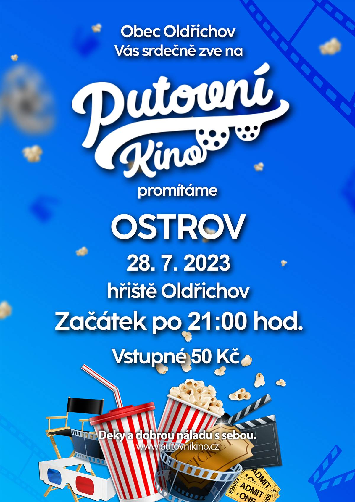 Obec zve občany na letní kino na hřišti. 28.7.2023 po 21.hod.
Promítat se bude česká komedie Ostrov