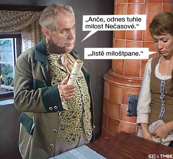 Jeho milost Miloš Zeman s velkorysými skutky v závěru svého mandátu nešetří. Další satirická koláž populárního grafika pro SZ.
