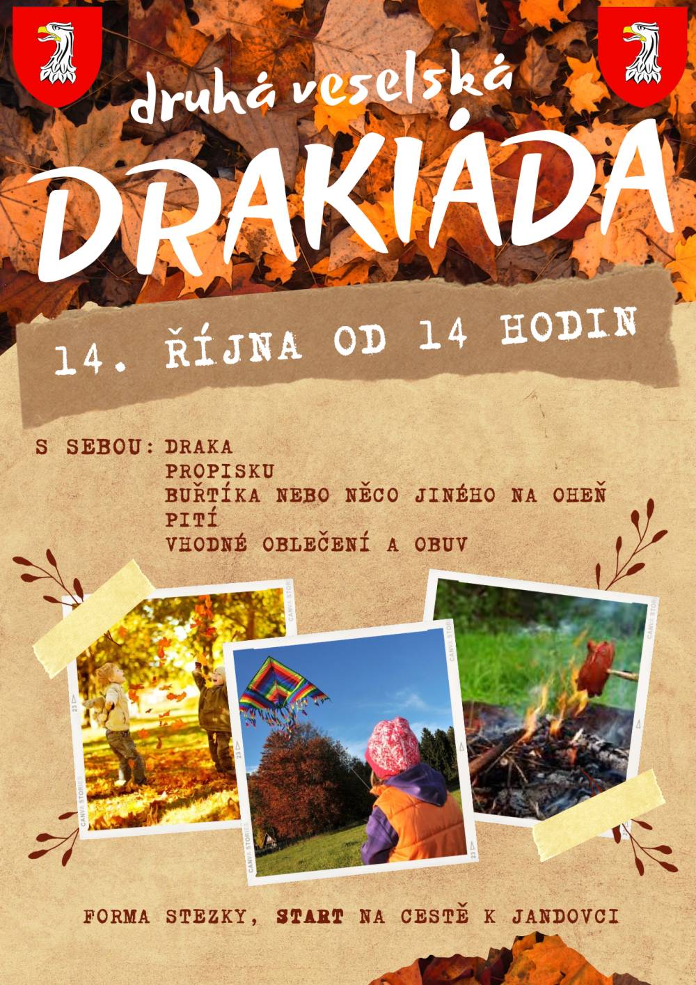 MMT Veselá zve na DRAKIÁDU pro děti v sobotu 14.10.23 od 14:00 ve Veselé na cestě k Jandovci. Draka, buřtíka, pití a propisku s sebou.