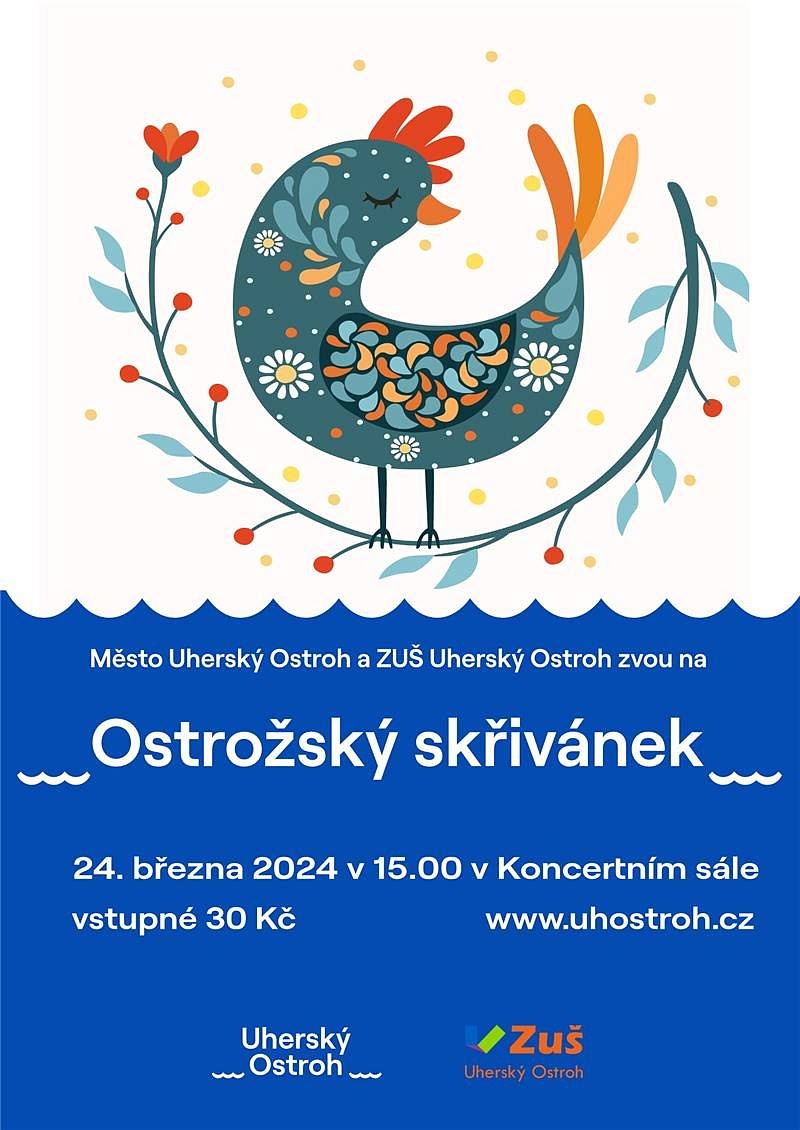 V neděli 24. března 2024 od 15:00 hodin se v koncertním sále na ostrožském zámku uskuteční finálové kolo tradiční soutěžní přehlídky dětských zpěváčků lidových písní s názvem Ostrožský skřivánek. Vstupné 30 Kč.