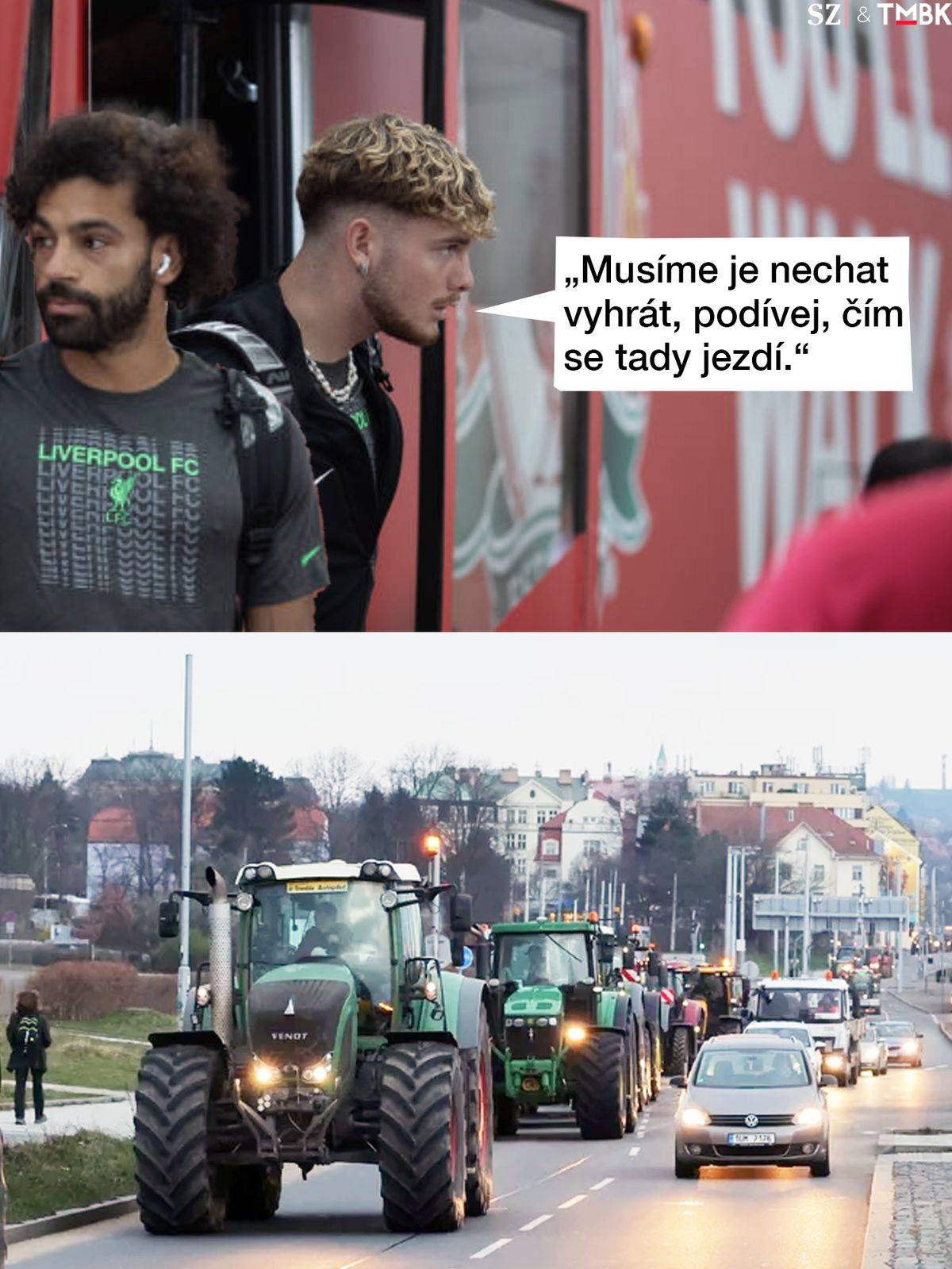 Naštvaní zemědělci si pro kydání hnoje před Úřad vlády vybrali jedinčný den. Do Prahy přijíždí vážená fotbalová delegace z Liverpoolu. Fotbal vs. traktory očima TMBK pro Seznam Zprávy.