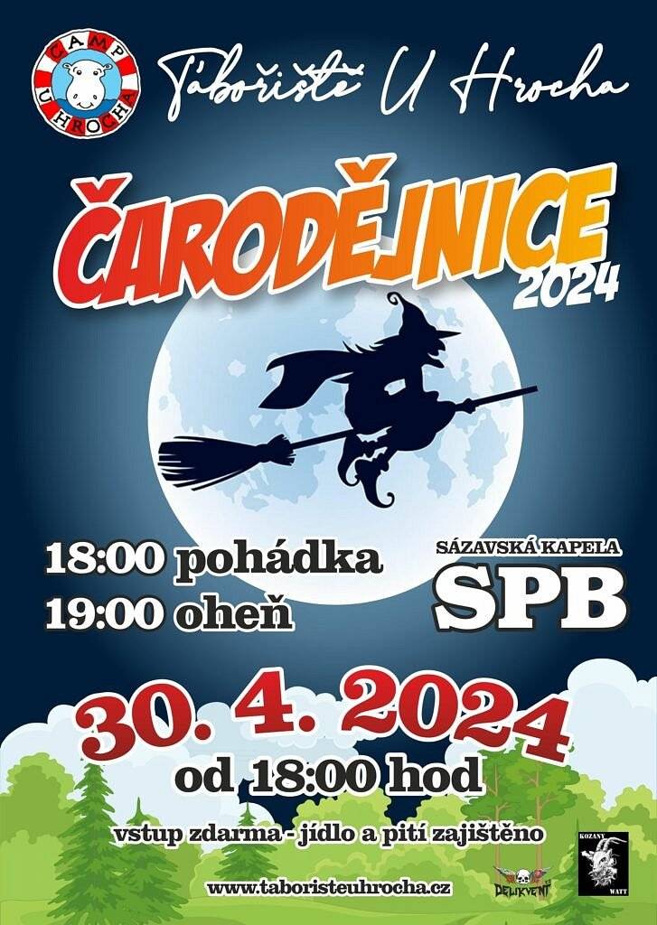 Tábořiště U Hrocha Vás zve na tradiční čarodějnice.

18: 00 Pohádka Čarodějnice Petronela
19:00 zapálení ohně a koncert kapely SPB

Občerstvení zajištěno.