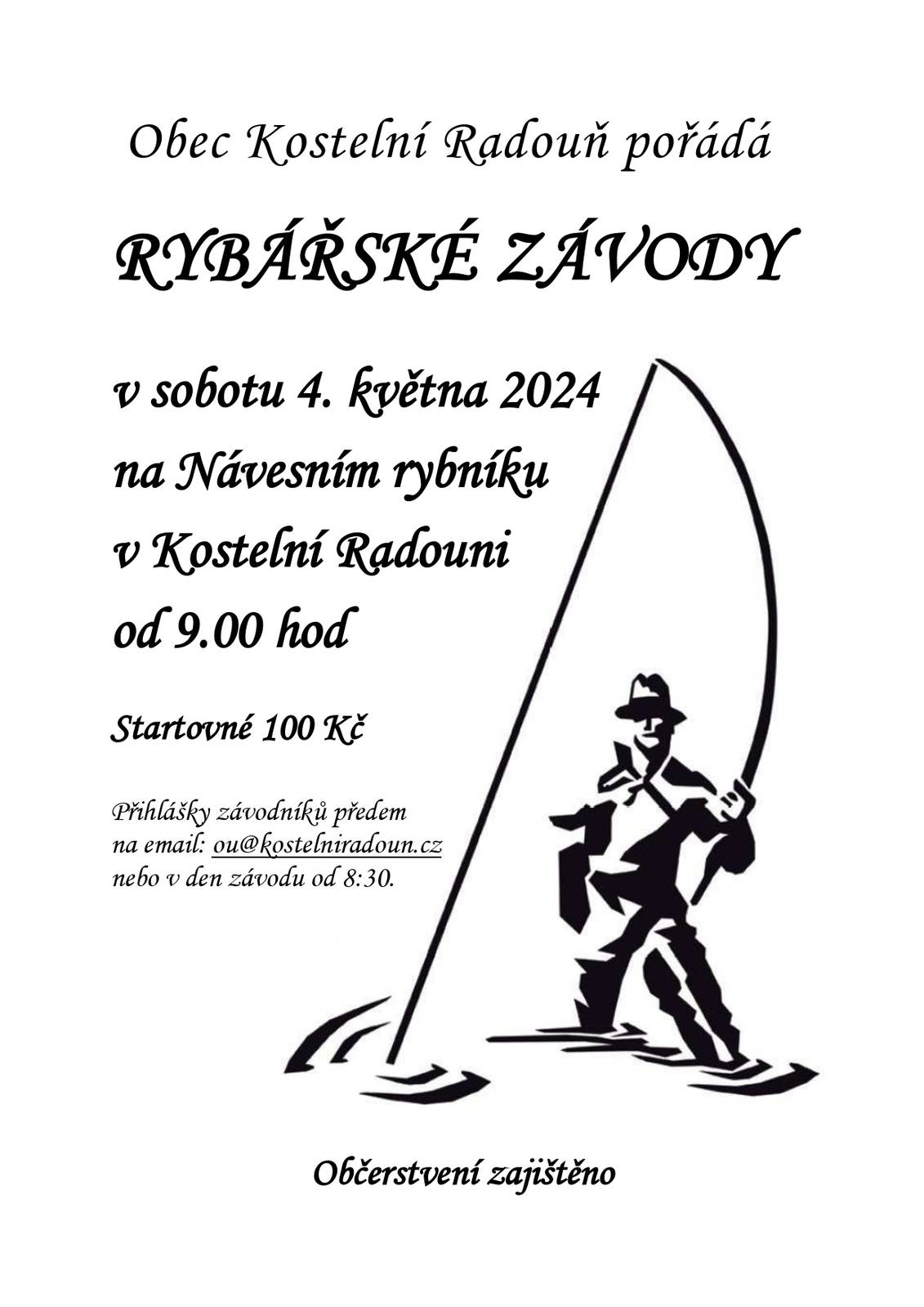 Rybářské závody na Návesním rybníku se uskuteční 4. 5. 2024.