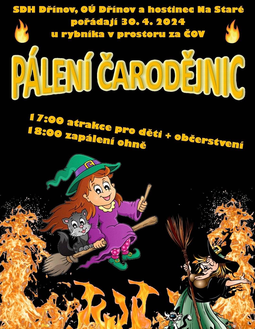 Pálení čarodějnic v úterý 30.4.2024