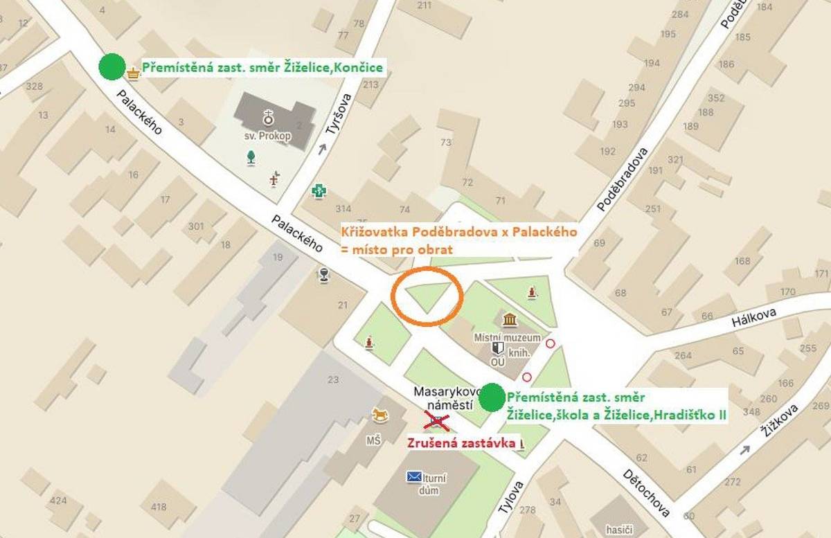 Upozorňujeme občany, že z důvodu poutě se dočasně přemisťují autobusové zastávky:
1) Směr Kolín/Zásmuky/Týnec n/L před samoobsluhu coop, ulice Palackého
2) Směr Žiželice-škola, Hradišťko II na náměstí naproti knihovně
Dočasná změna trasa potrvá od dnešního dne do pondělí 8.7. 
Děkujeme za pochopení