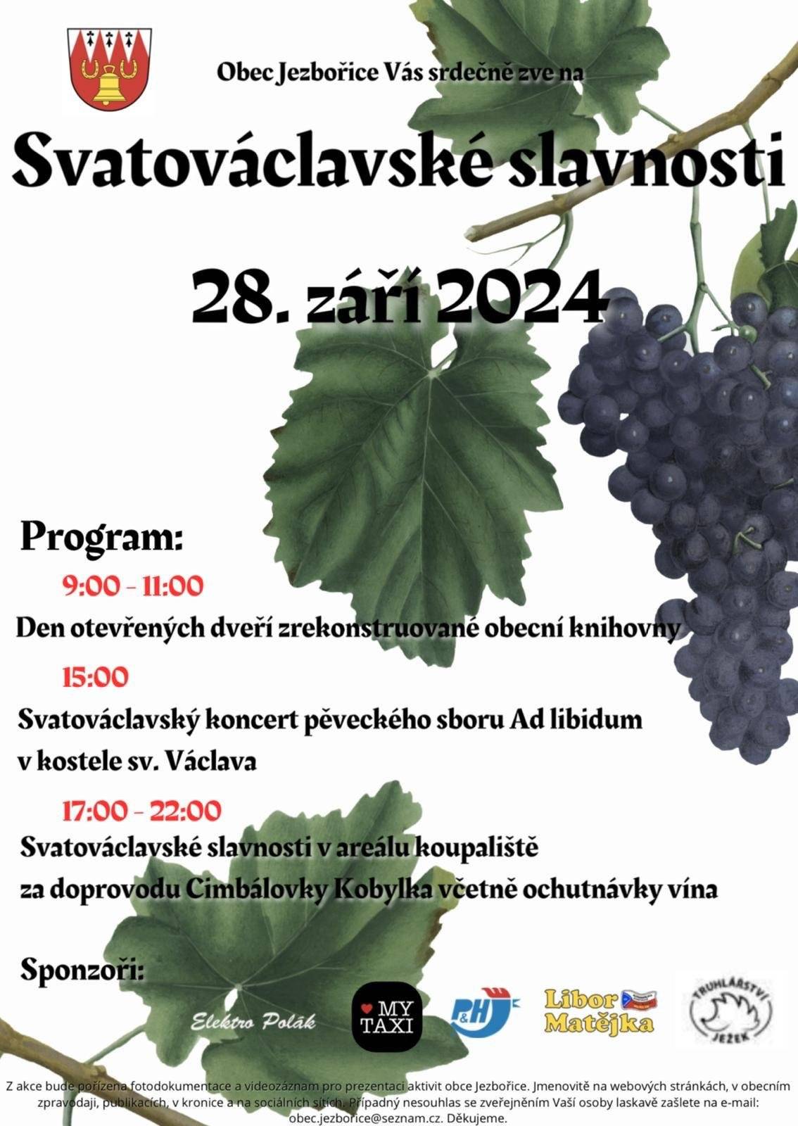 Srdečně Vás zveme na Svatováclavské slavnosti v sobotu 28.9.2024 v Jezbořicích.