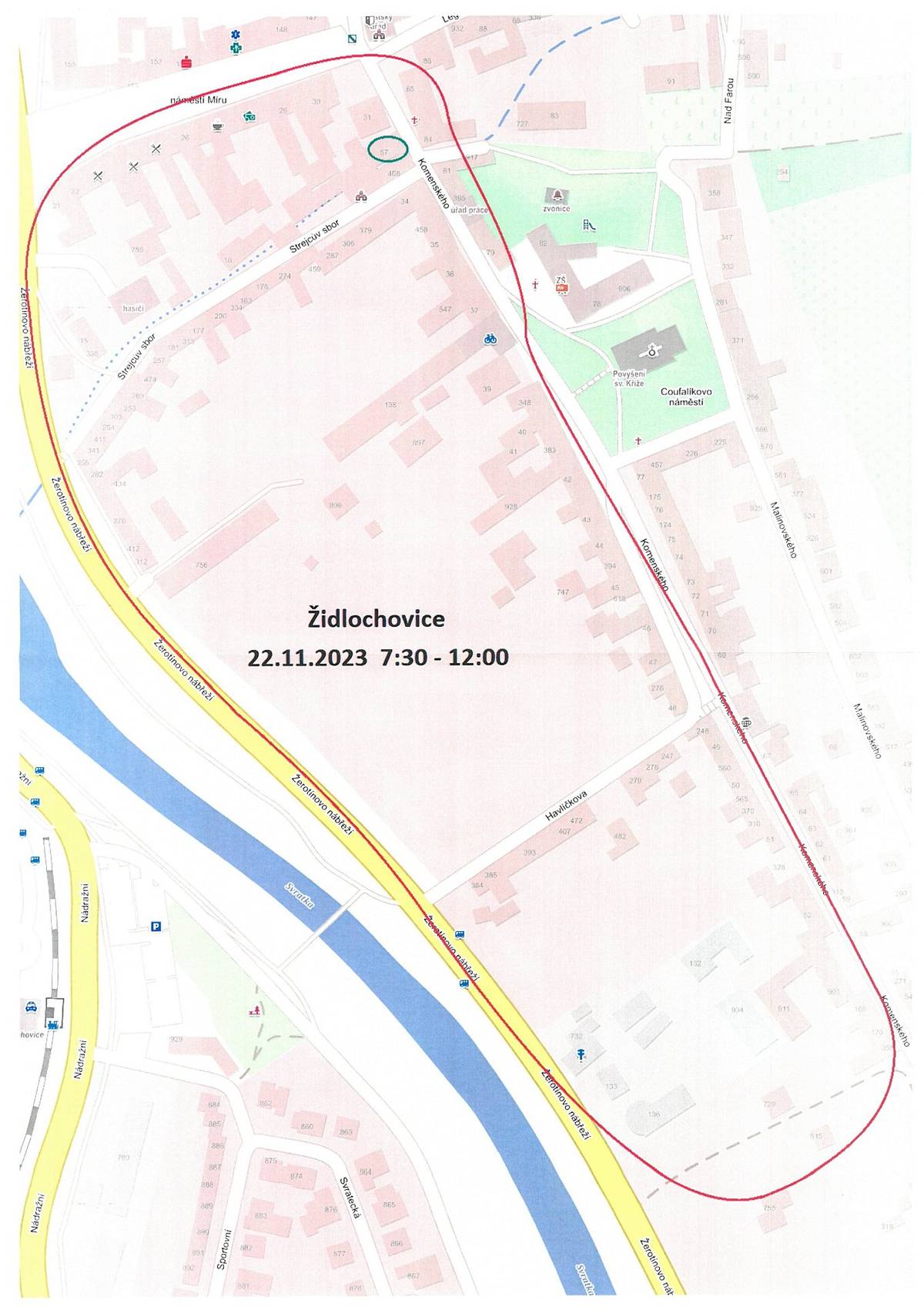 Společnost EG.D oznamuje, že z důvodu plánovaných prací na zařízení distribuční soustavy bude přerušena dodávka elektrické energie, a to ve středu 22. listopadu 2023 v době od 7:30 do 12:00 hodin.
Vypnutá oblast:

ulice Havlíčkova
ulice Komenského od náměstí Míru po č. p. 615 a 79 mimo č. p. 57 a 917
ulice náměstí Míru jižní strana
ulice Strejcův Sbor
ulice Žerotínovo nábřeží od náměstí Míru po č. p. 729
odběratelská trafostanice Židlochovice Balírna č. 9230

Pro případné další informace volejte Nonstop linku EG.D 800 22 55 77 nebo navštivte www.egd.cz.
Děkujeme vám za pochopení.
EG.D, a.s.