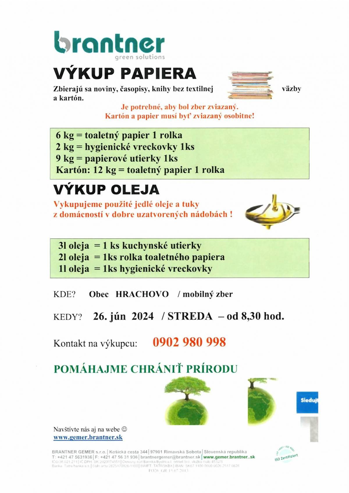 Výkup papiera a zber textilu dňa 26. 06. 2024