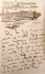 Dopis Franze Kafky, který napsal v Benátkách. Nedatovaná fotoreprodukce.