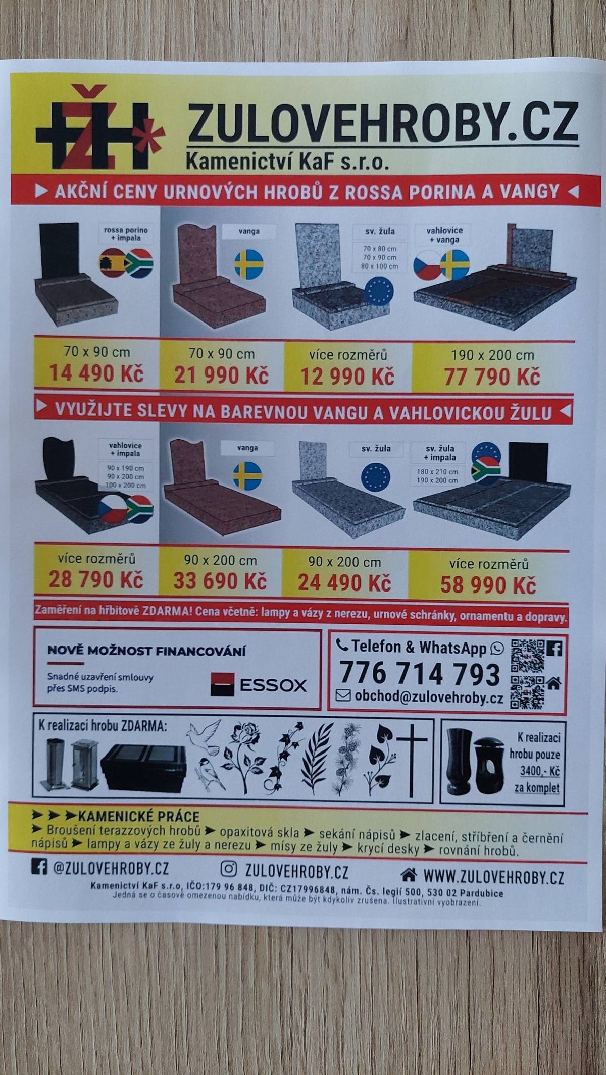 Dobrý den. Ve středu 31.7 a 7.8.2024 v 13:00 -13:20 bude na hřbitově v Libenicích přijímat objednávky na opravy hrobů obchodní zástupce firmy Žulové hroby.cz