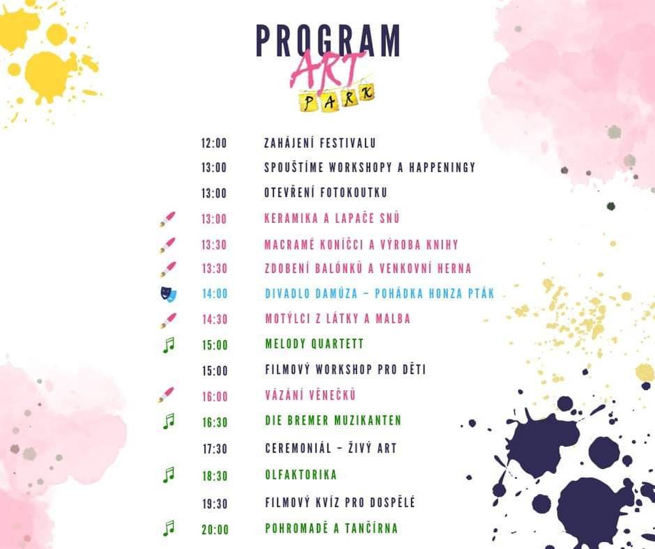 Dnes, v pravé poledne, ožije park za školou v našich milovaných Měcholupech díky již třetímu ročníku festivalu ART park, který potěší nejen kreativní a umělecky zaměřené duše.
Vezměte celou rodinu, sousedy, kamarády a přijďte si užít krásné odpoledne a pohodový večer, skvělou hudbu, divadlo, dobré jídlo i pití, mnoho workshopů a spoustu další zábavy. Těšíme se na vás!