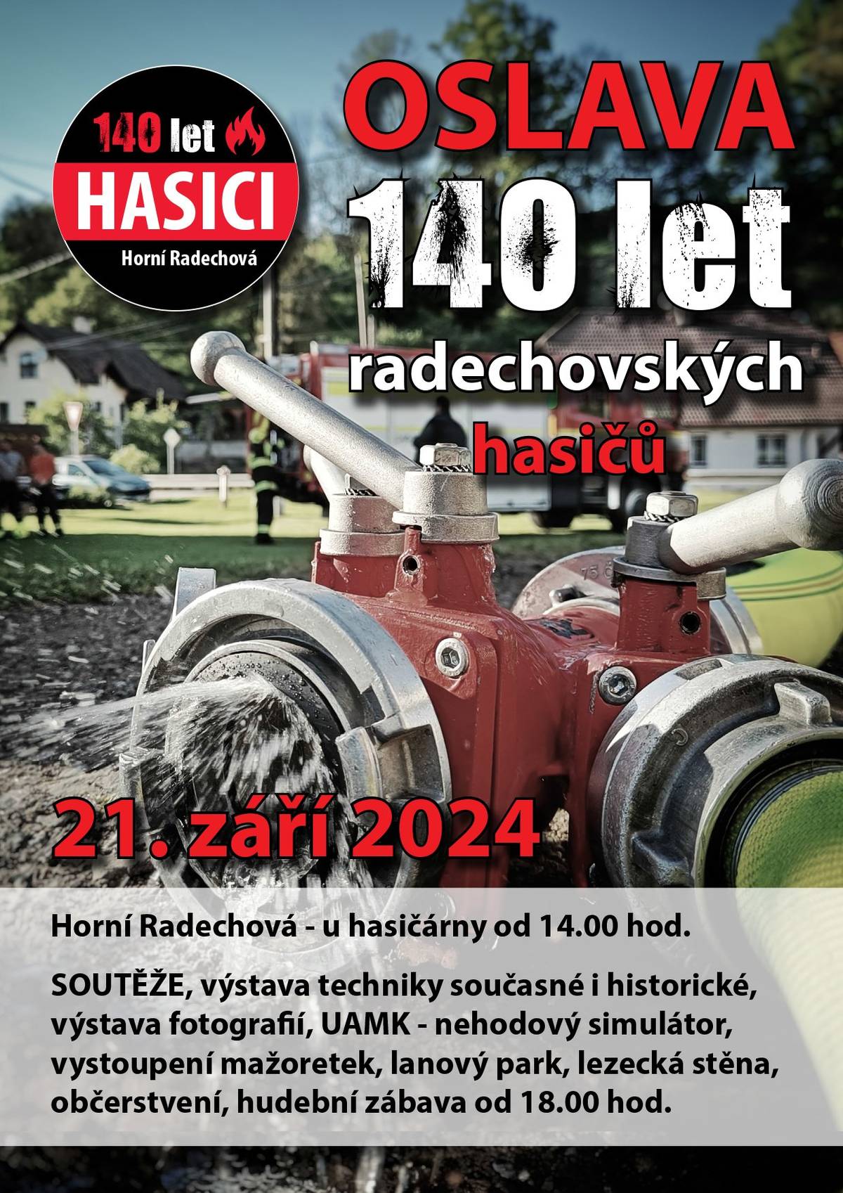 Pozvánka na oslavy 140 let od založení sboru dobrovolných hasičů v Horní Radechové.