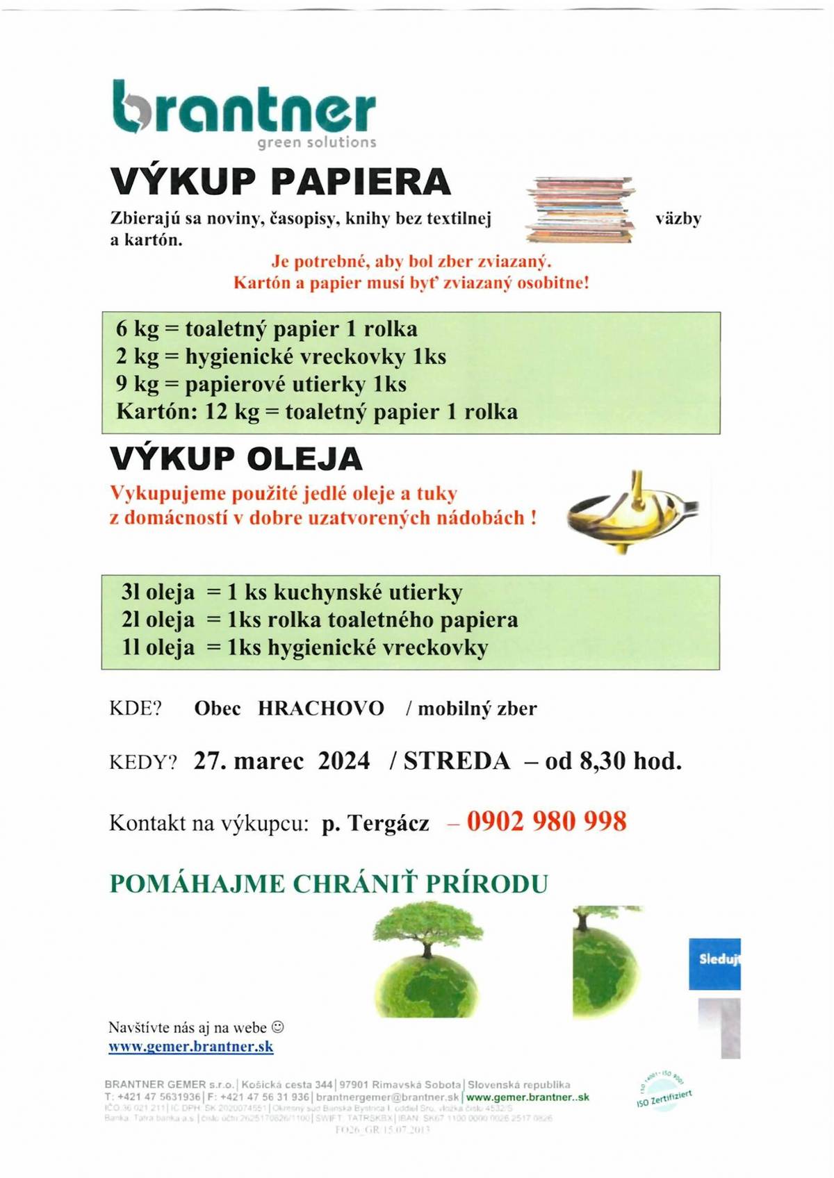 Výkup papiera a zber textilu dňa 27. 03. 2024