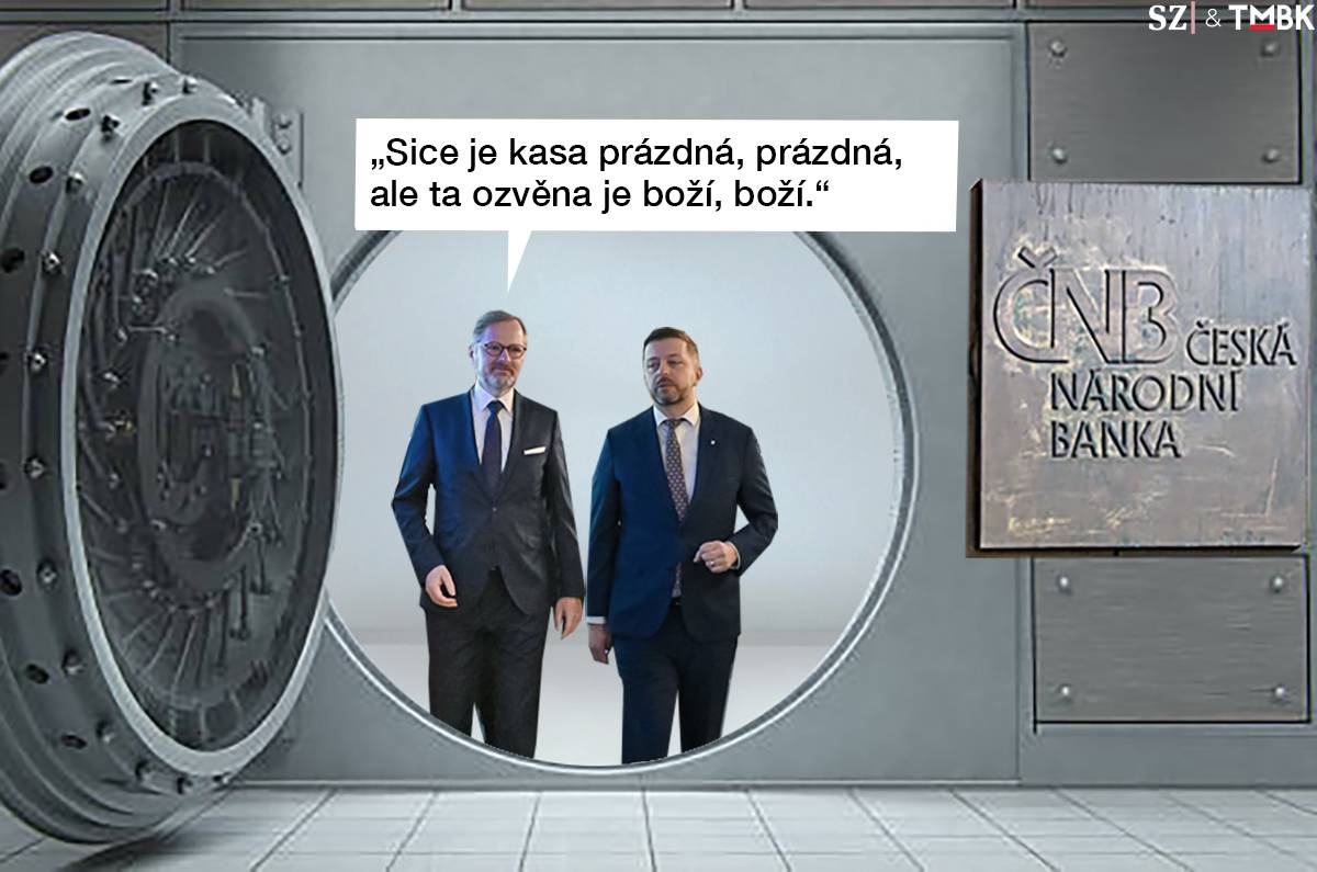 Schodek státního rozpočtu roste a vláda Petra Fialy vypadá, že má z čím dál prázdnější státní kasy radost. A teď už je konečně jasné proč. Další satirická koláž populárního grafika pro SZ.