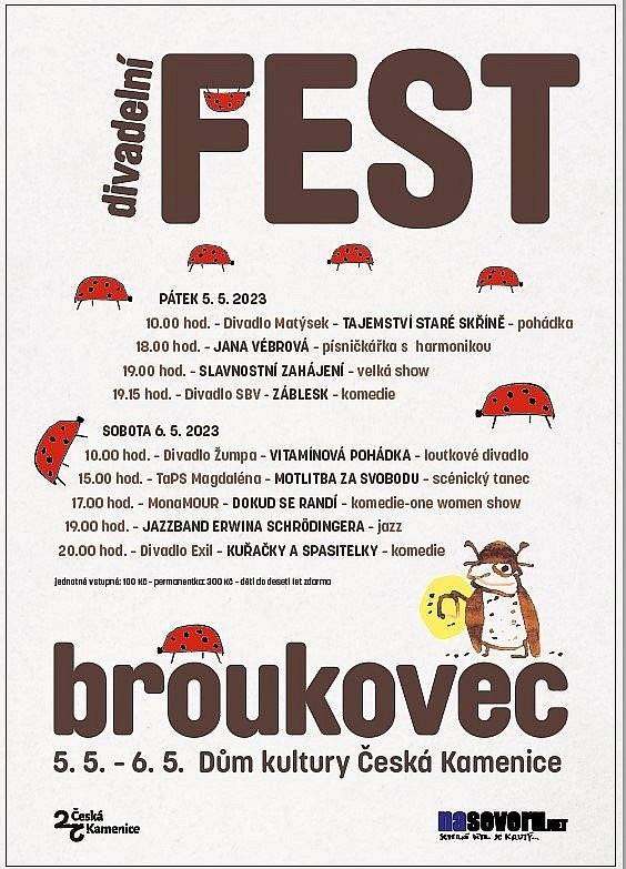 Dnes a zítra v Domě kultury divadelní fesitval Broukovec. Budeme moc rádi, když dorazíte.