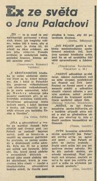 Ohlas ve světovém tisku na úmrtí Jana Palacha.