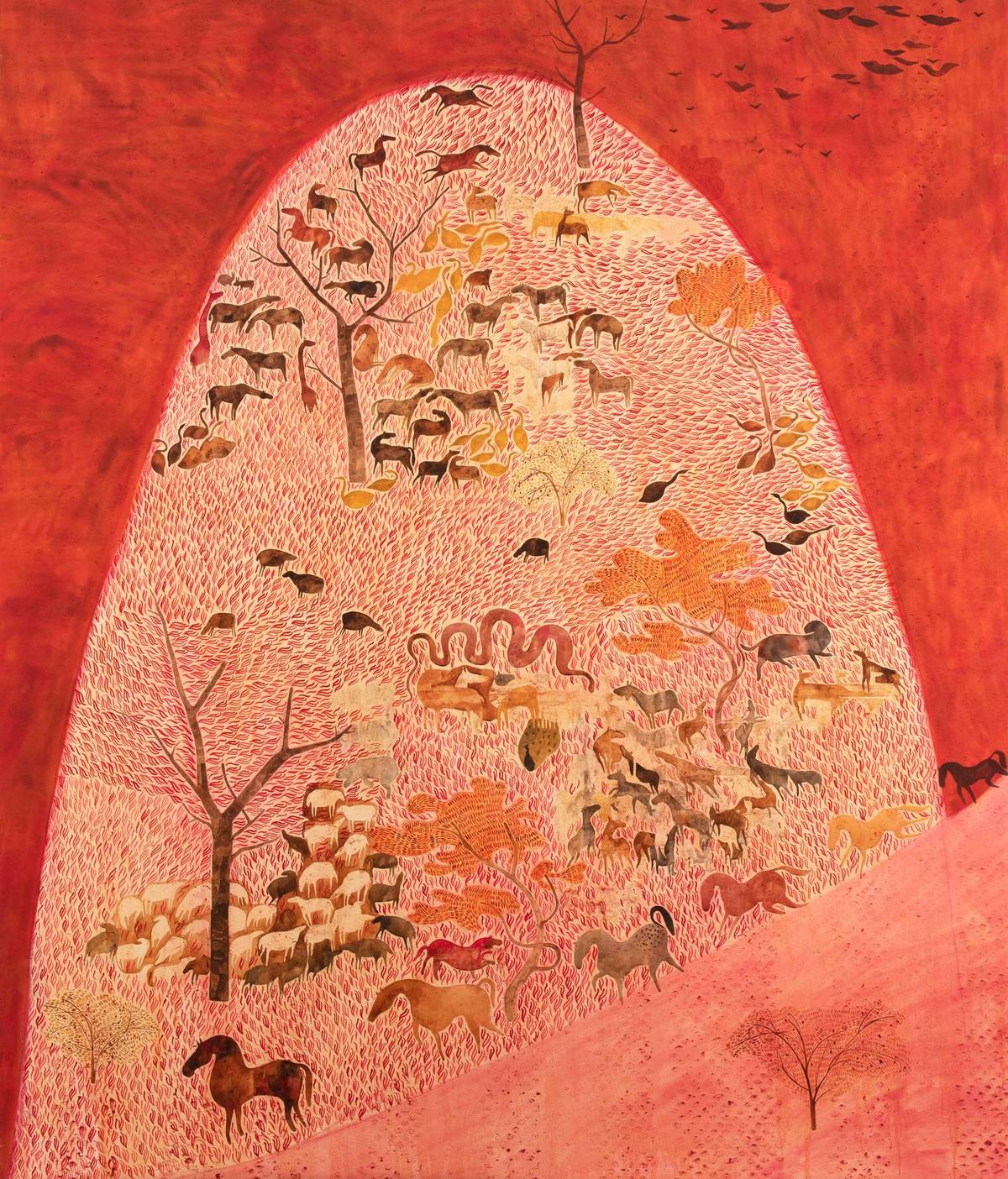 Radka Bodzewicz: Doba snů 2, 2021, kombinovaná technika na plátně, 170x200 cm.