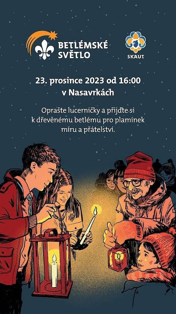 Nasavrčtí skauti by vás rádi pozvali na již tradiční rozdávání Betlémského světla, které se uskuteční v předvečer Štědrého dne, a to 23. 12. 2023 od 16:00 do 17:30 na nasavrckém náměstí u dřevěného betléma. Domů si budete moci odnést nejen dobrou náladu a příjemné vánoční naladění v podobě koled, perníčků a horkých nápojů, ale především plamínek až z Betléma, který je symbolem míru, naděje a přátelství. Jeho putování napříč Evropou stojí na stovkách dobrovolníků, plamínek je tak i symbolem nezištnosti a lidské vzájemnosti. Skautští kurýři ho každoročně rozváží a roznáší po celém Česku. Myslíme však i na ty, kdo se z jakýchkoliv důvodů nebudou moci pro plamínek na náměstí dostavit. Pro takové případy vám nabízíme následující kontakt: Johana Blažková, tel. č. 774 959 560, nebo e-mail losenicka.johana@gmail.com. Určitě neváhejte tento kontakt využít – skauti jsou tu pro vás a světlo vám domů rádi zanesou.