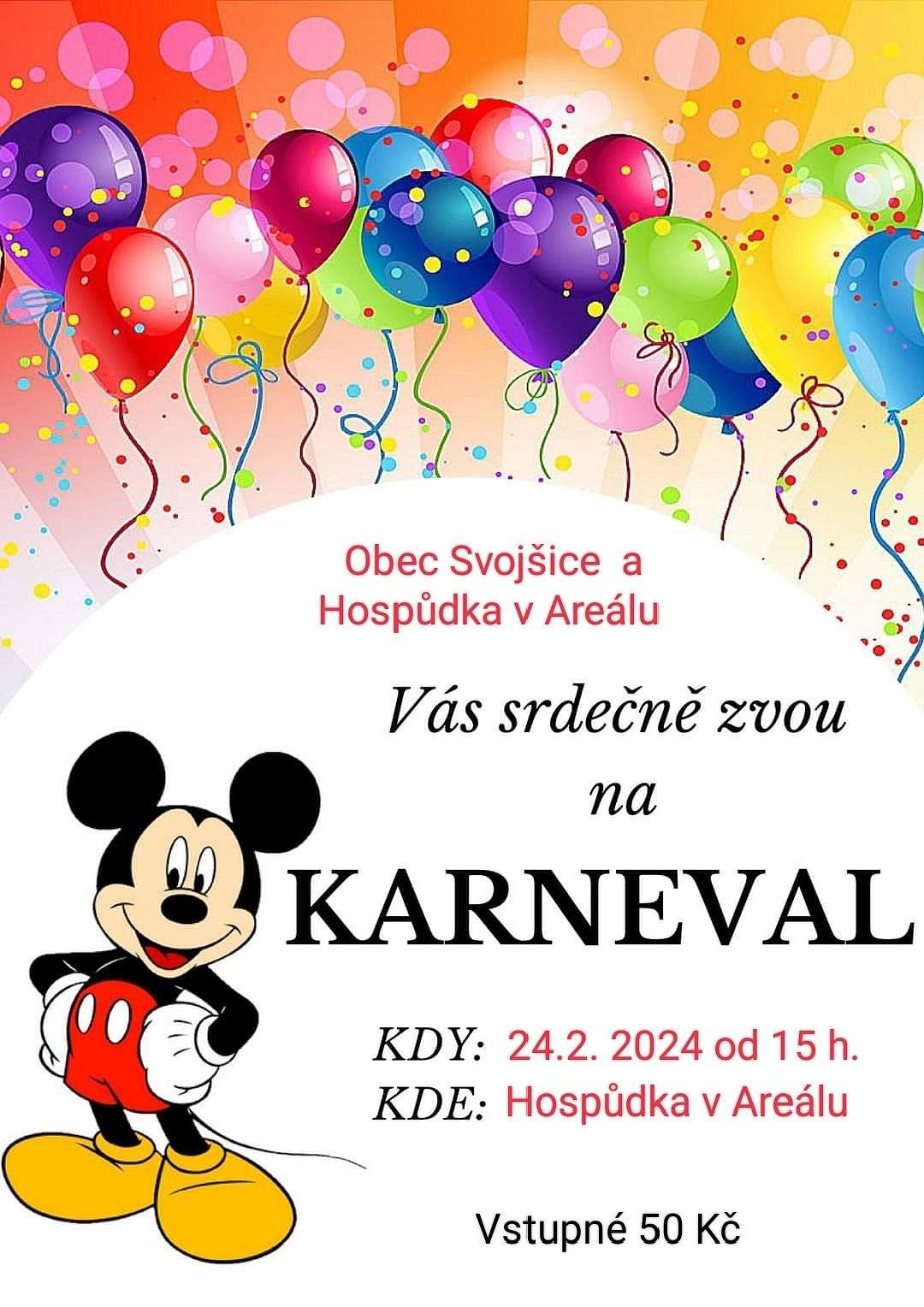 Obec Svojšice a hospůdka v areálu Vás srdečně zvou na dětský karneval 24.2.2024.