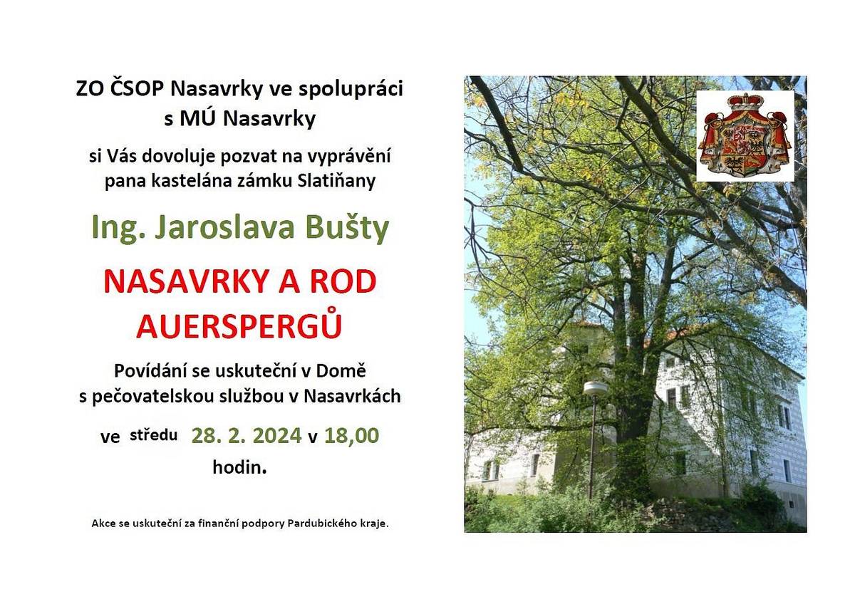 Přijďte si poslechnout povídání vynikajícího znalce zdejší auersperské historie - slatiňanského kastelána Ing. Buštu. Ve středu 28.2. v 18 hodin.
