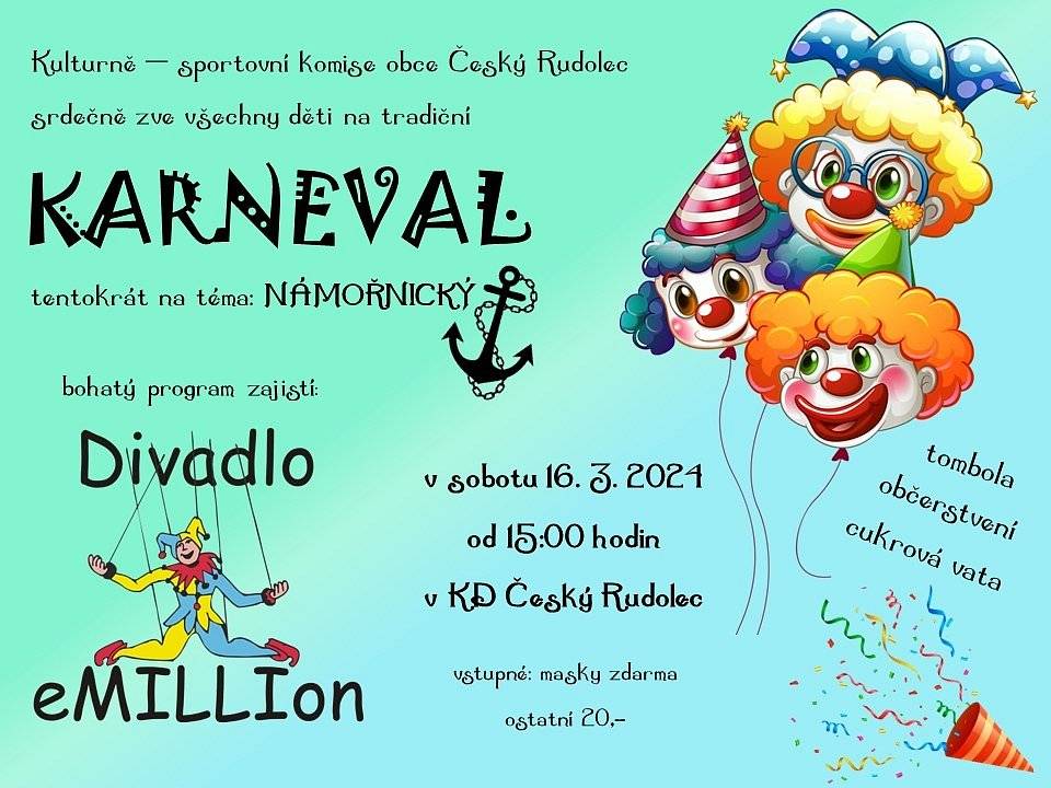 Zveme Vás na karneval konající se v sobotu.